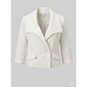 Cabi Club Blazer White Textured Double Breasted 3/4 Sleeve Jacket M